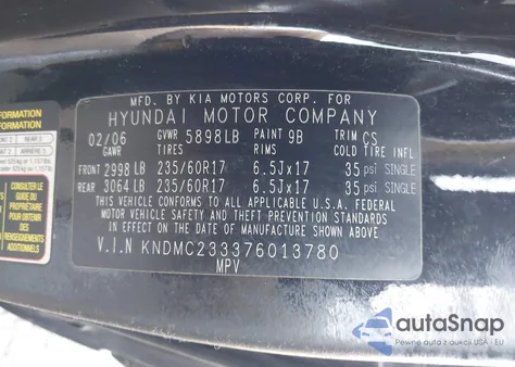 2007 Hyundai Entourage Gls/Limited/Se z USA, uszkodzony, nr VIN KNDMC233376013780